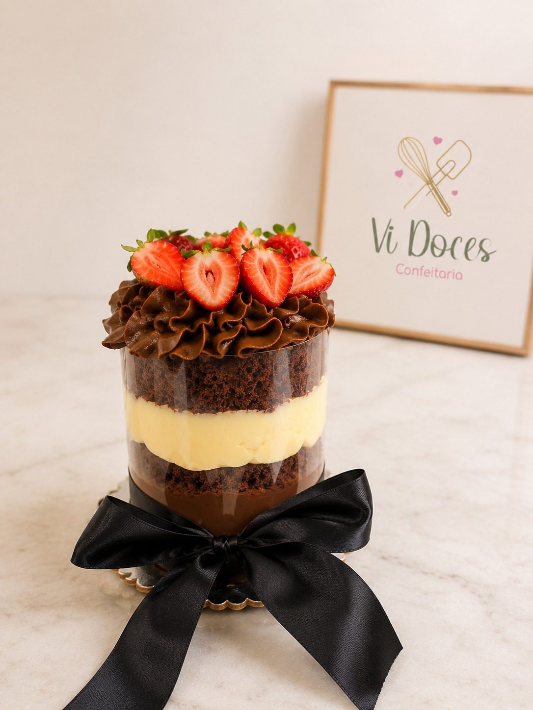 Naked Cake artesanal Vi Doces — bolo personalizado com brigadeiro intenso, ninho e morangos frescos